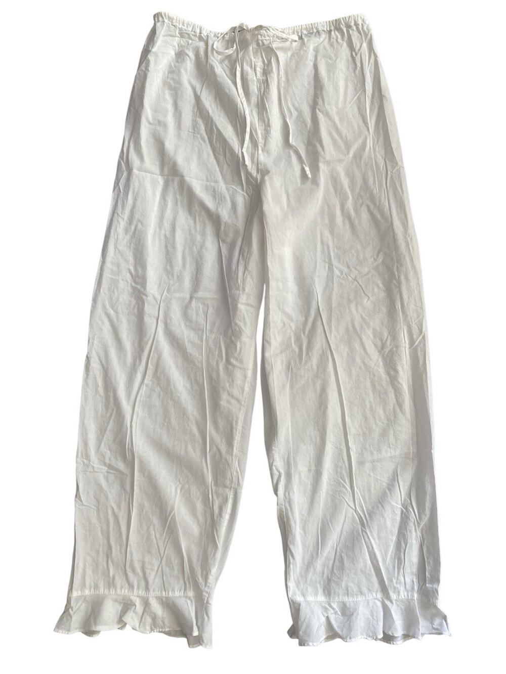 Laura Ashley Boho Cottage White Cotton Ruffle Drawstring Bloomers Pants Size S